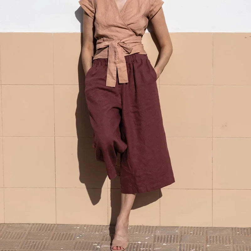 NTG Fad Dark Red / S 100% Linen Wide Leg Pants