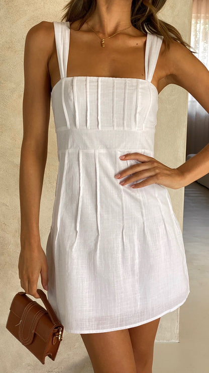 NTG Fad Dress Beige / XS Pleated Mini Dress - White - (Hand Made)