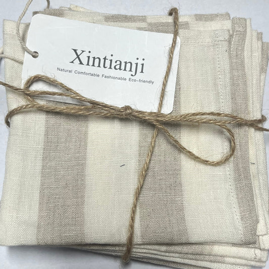 NTG Fad Khaki Stripe / 100x140cm Xintianji Woven Yarn Dyed Stripe 100 Linen Fabric