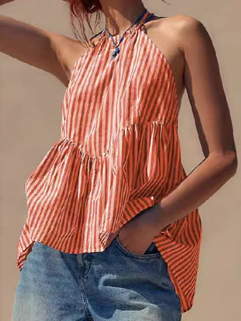 NTG Fad TOP Blue wide stripes / S Striped strappy backless women's top