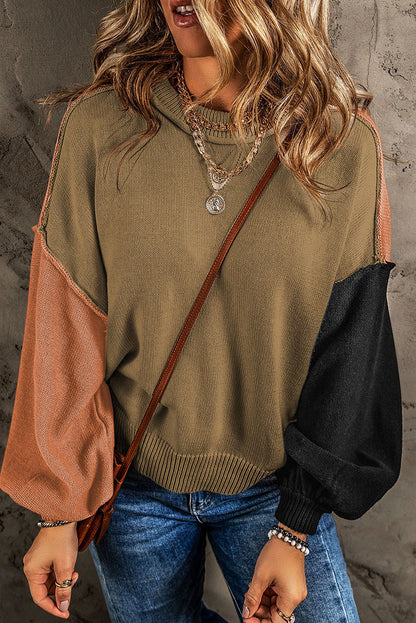 Long-sleeved loose versatile contrast color pullover sweater
