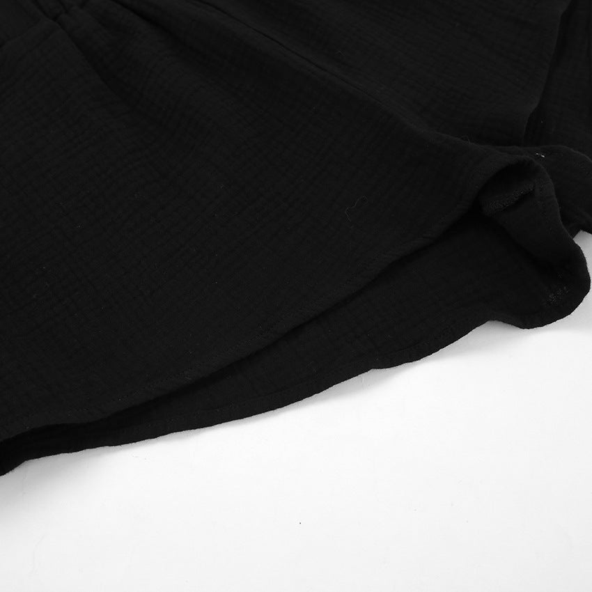 Cotton long-sleeved tie cardigan shorts pajamas two-piece set