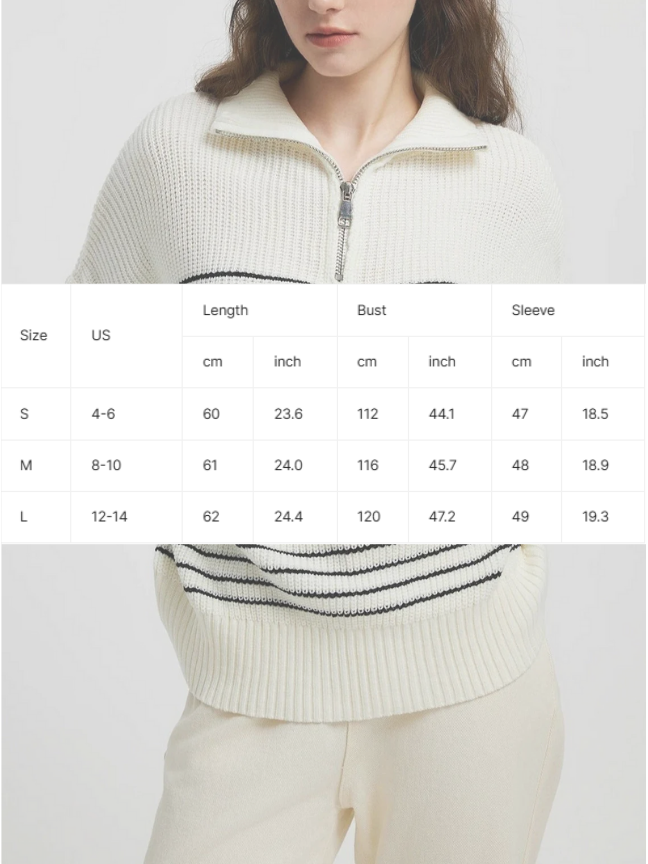 Turtleneck Striped Colorblock Long Sleeve Zipper Pullover Knit Sweater