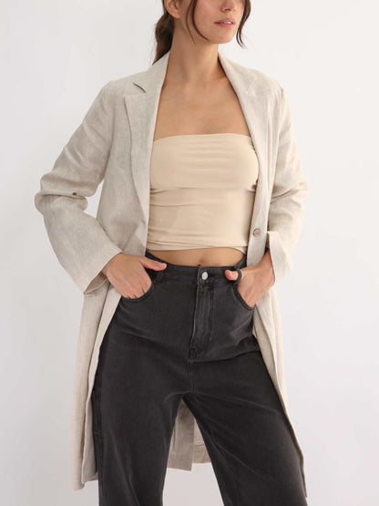 100% Linen Notched Collar Trench Coat