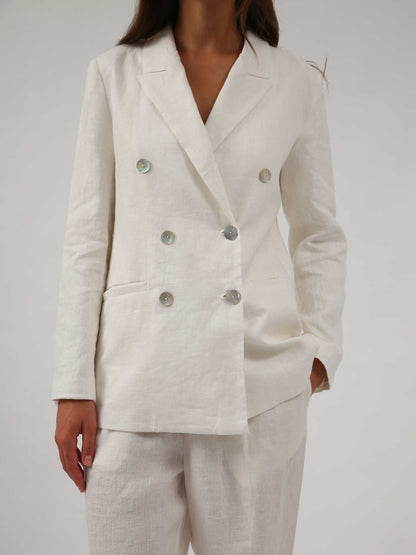 Women's Pure Linen Double-Breasted Blazer