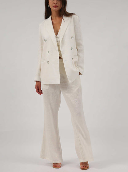 Women's Pure Linen Double-Breasted Blazer