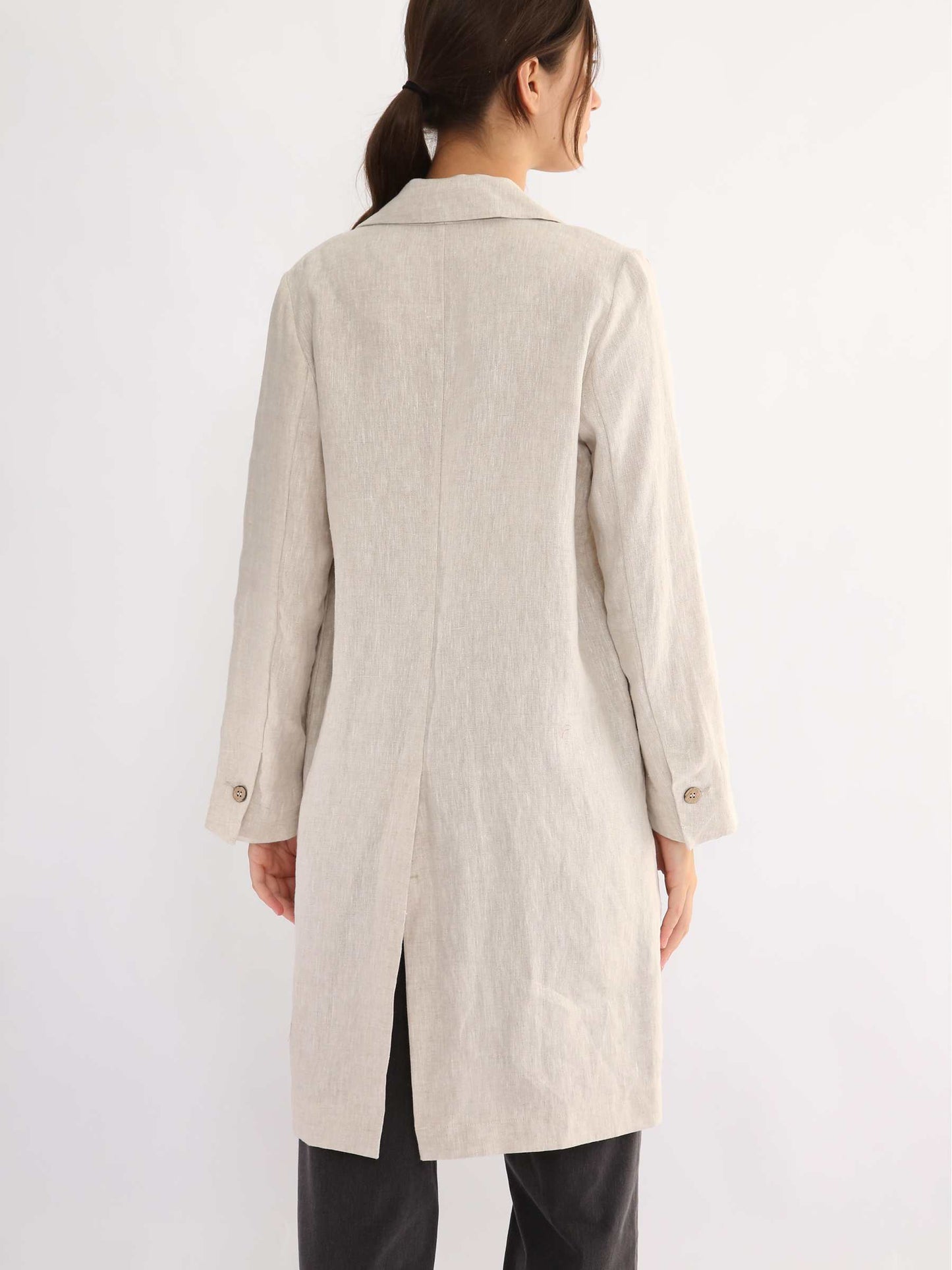 100% Linen Notched Collar Trench Coat