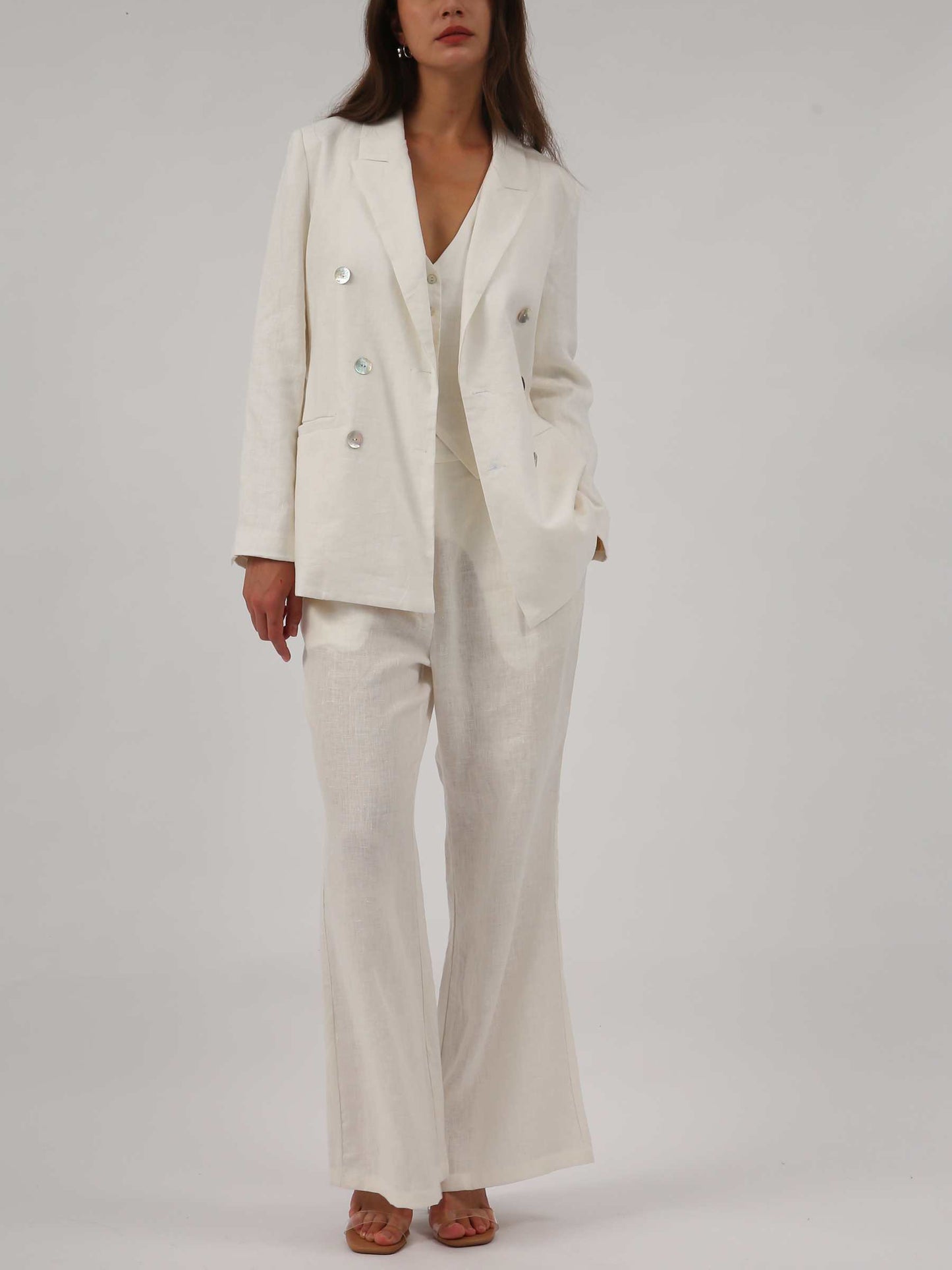 Women's Pure Linen Double-Breasted Blazer