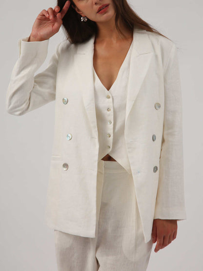 Women's Pure Linen Double-Breasted Blazer