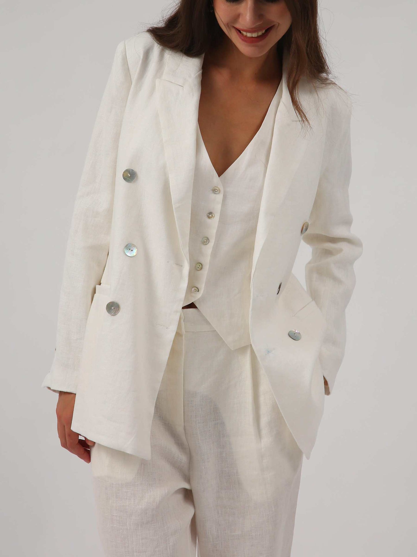 Women's Pure Linen Double-Breasted Blazer