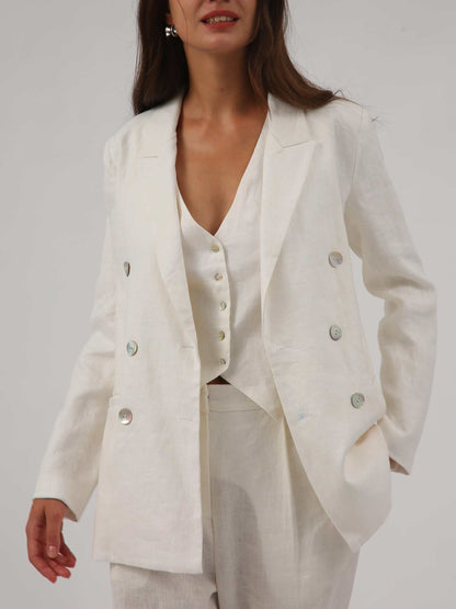 Women's Pure Linen Double-Breasted Blazer