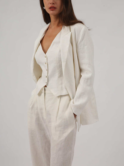 Women's Pure Linen Double-Breasted Blazer