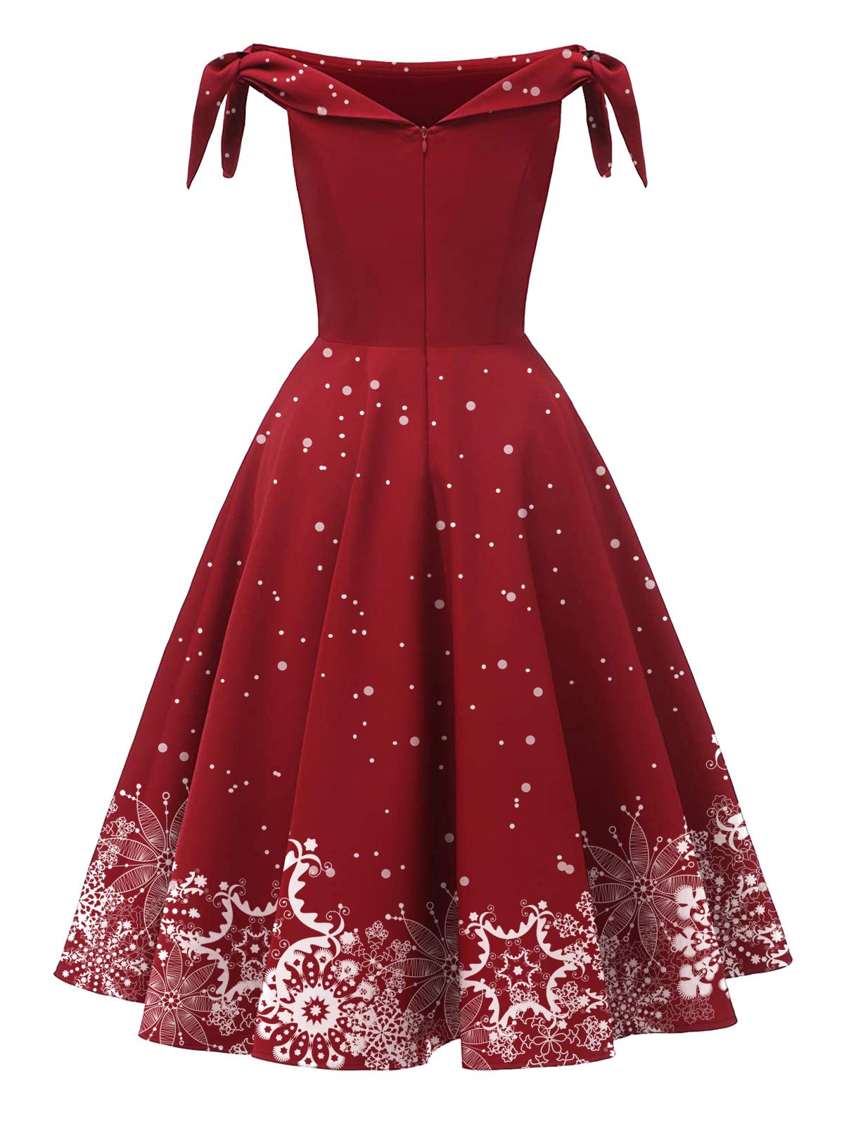 mysite 1950s Christmas Red 1950s Off-shoulder Snowflake Dress