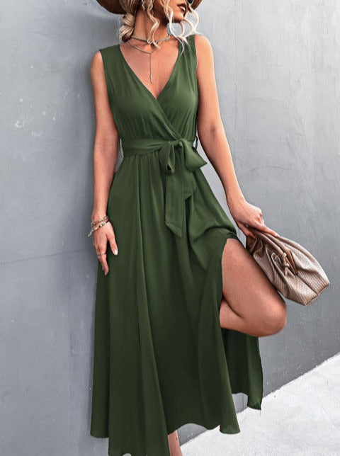 mysite 2022 spring and summer new products Amazon independent site hot sale sexy V-neck cross strap sleeveless slit dress
