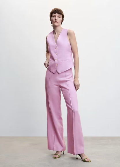 mysite 2023 Summer Three-Color Linen Women's Vest Jacket + Linen Pants Set R3-66327