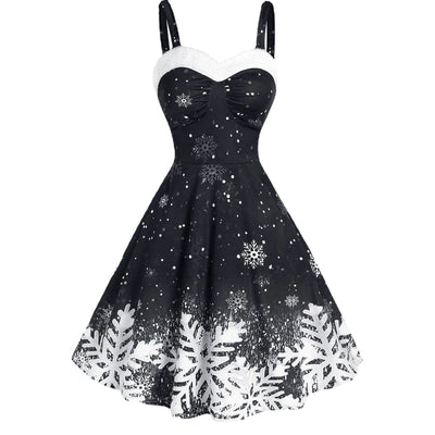 mysite Amazon 2021 Christmas Festival Women's Suspender Shoulder Gradient Snowflake Print Retro Dress