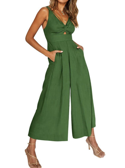 mysite Back to results ANRABESS Wide leg Jumpsuits V Neck Smocked Cutout High Waist adjustable straps Rompers