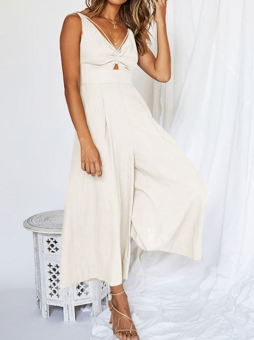 mysite Back to results ANRABESS Wide leg Jumpsuits V Neck Smocked Cutout High Waist adjustable straps Rompers