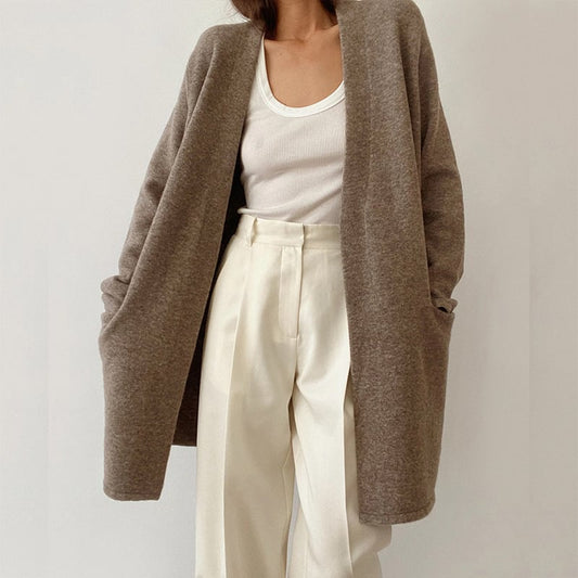 mysite Brown / S Long Patch Pocket Sweater Coat