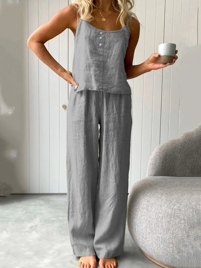 mysite Dark gray / XL European and American Thin Pajamas Sleeveless Suspender Pants Set Loose Fashionable Outerwear Cotton and Linen Home Clothing for Women
