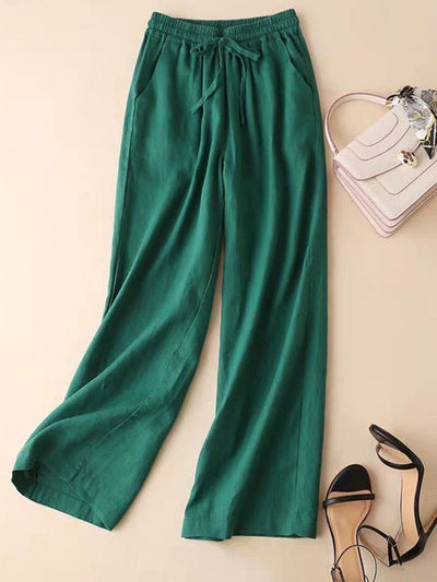 mysite Dark Green / M Women's Loose Cotton And Linen Casual Leggings