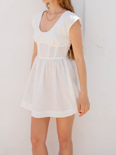 mysite Dresses Camille Linen Mini Dress White
