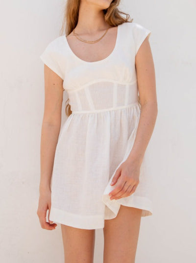mysite Dresses Camille Linen Mini Dress White