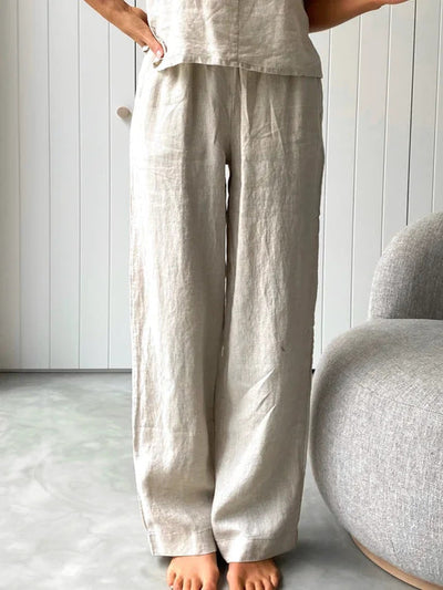 mysite European and American Thin Pajamas Sleeveless Suspender Pants Set Loose Fashionable Outerwear Cotton and Linen Home Clothing for Women