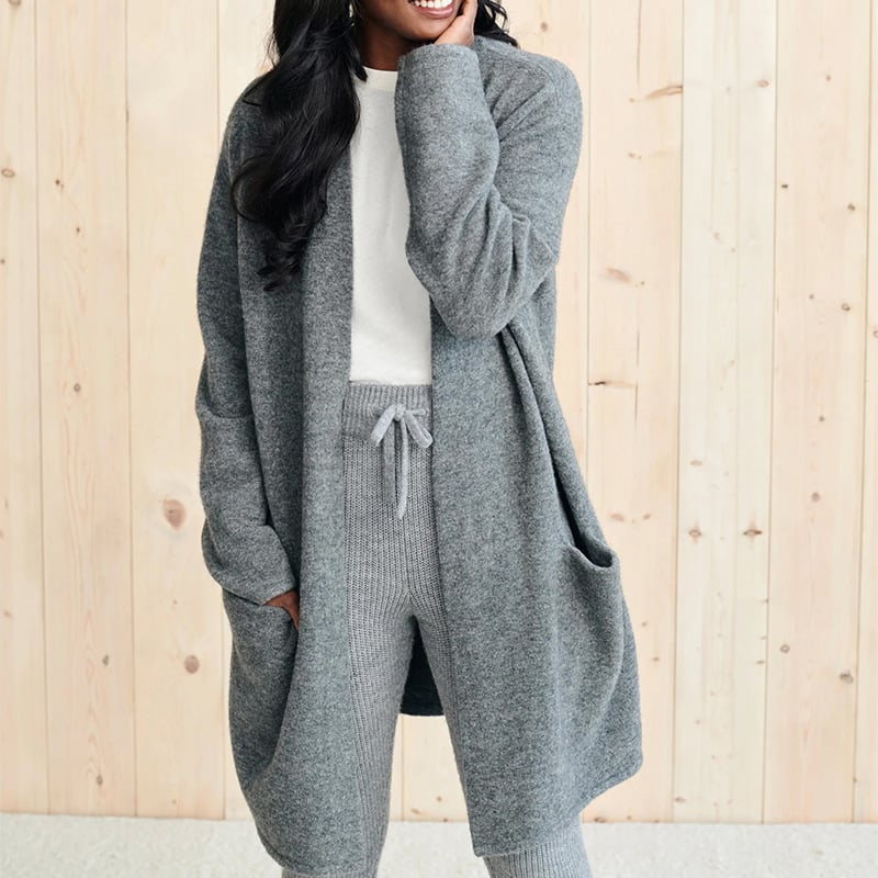 mysite Grey / S Long Patch Pocket Sweater Coat (Buy 2 free shipping)