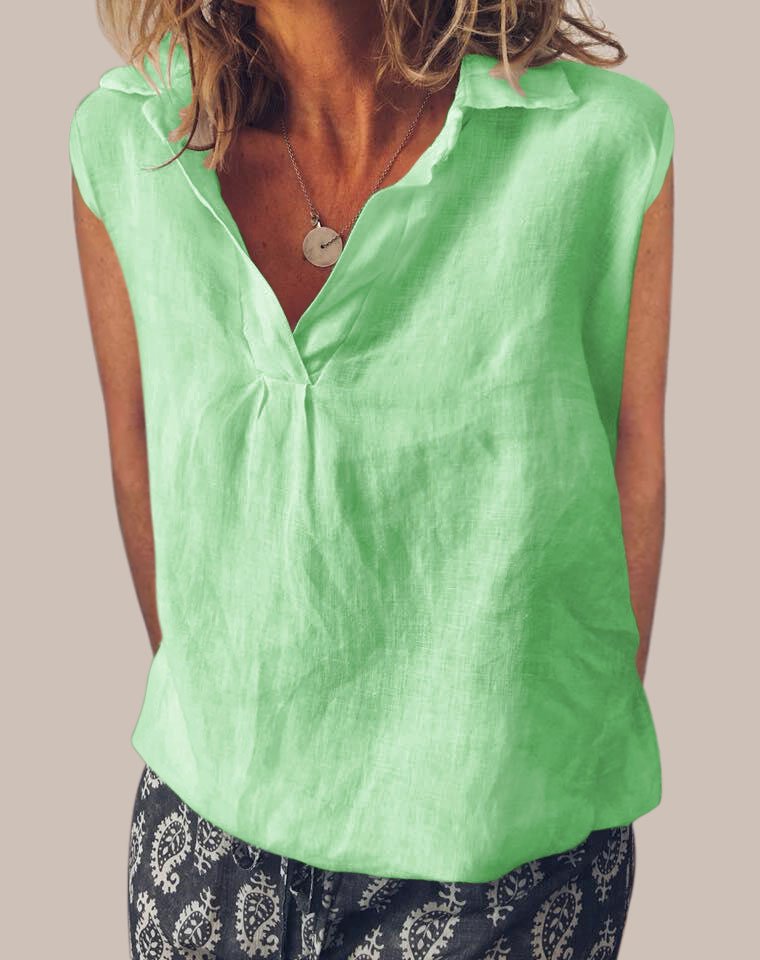 mysite Lightgreen / 5XL Sweet Cotton V Neck Sleeveless Shirt