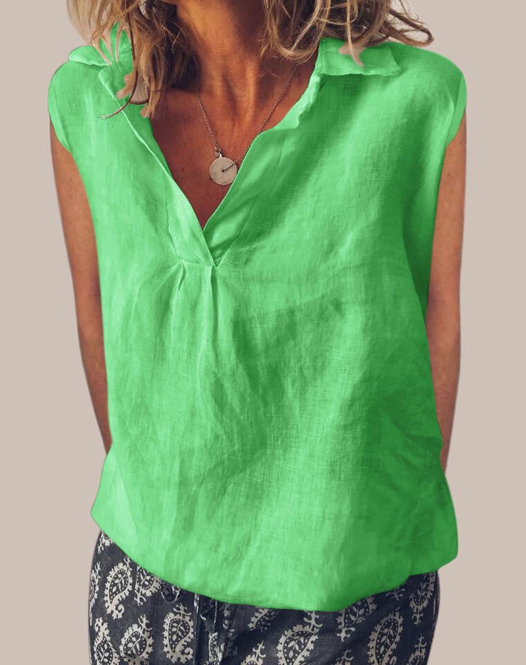 mysite Olive green / 5XL Sweet Cotton V Neck Sleeveless Shirt