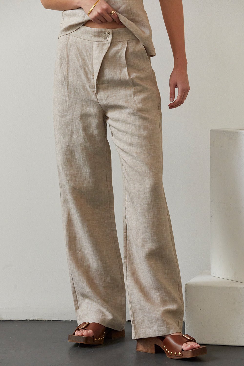 mysite Pants XS / Oatmeal Dani Linen Wide Leg Pants