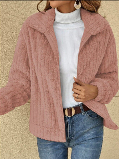 mysite Pink / S Short Jacket Lapel Zipper Winter Coat Warm Plush Fleece Zipper Casual Coat Top