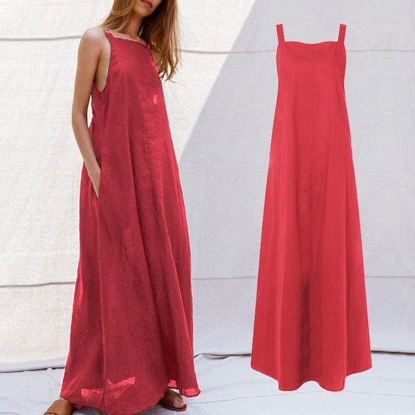 mysite Red / XXXL European and American clothing AliExpress Amazon reversible solid color pocket dress sexy long skirt dress