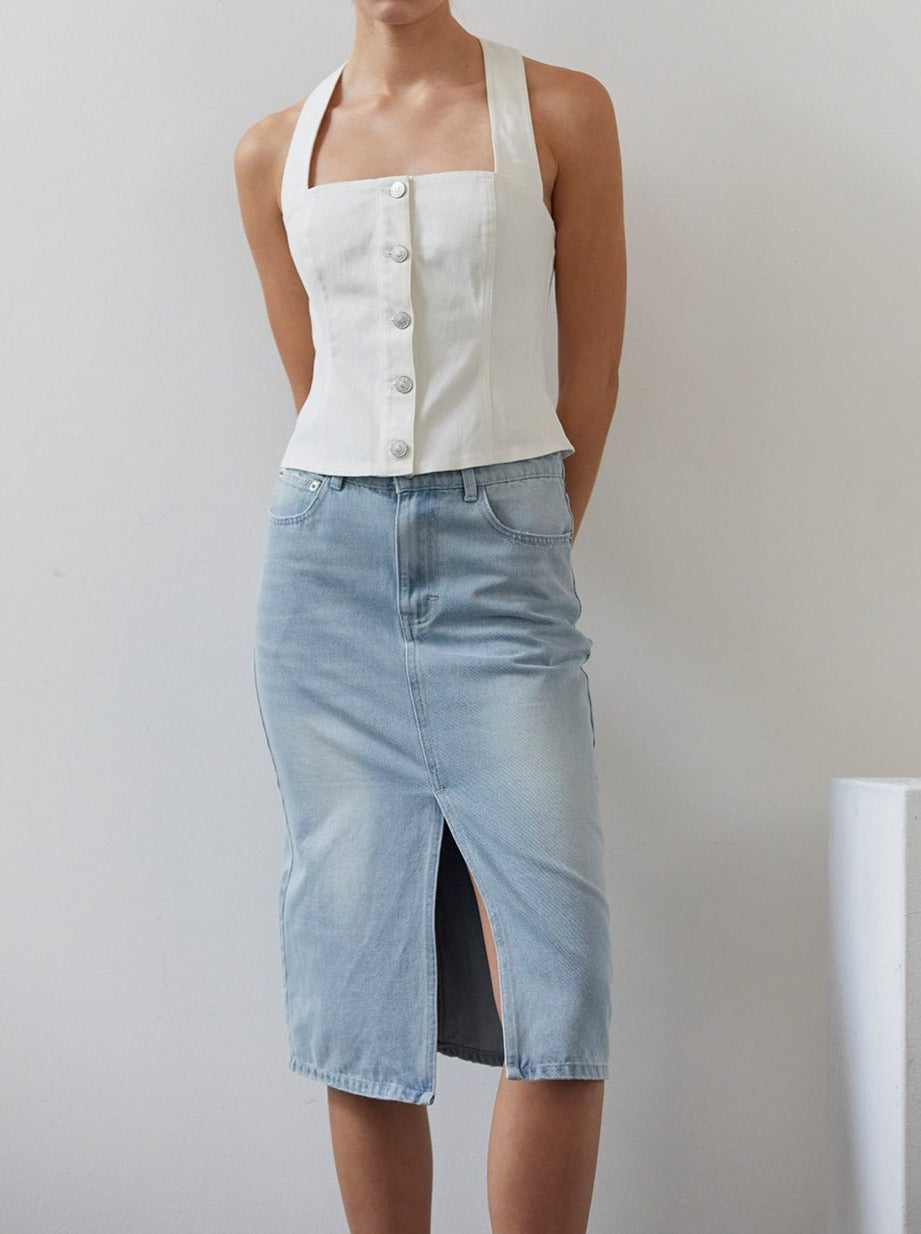 mysite Shirts & Tops Candice Denim Halter Top