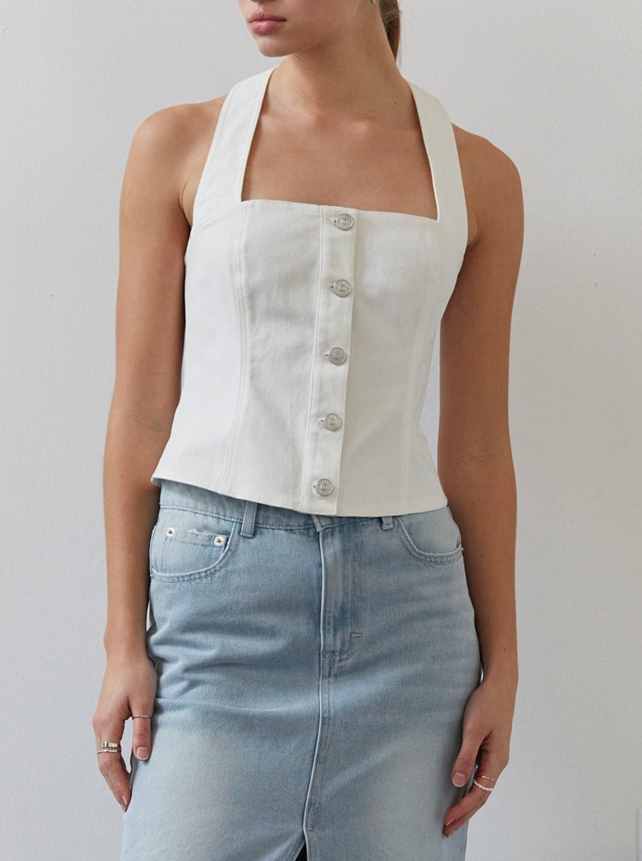 mysite Shirts & Tops XS / White Candice Denim Halter Top