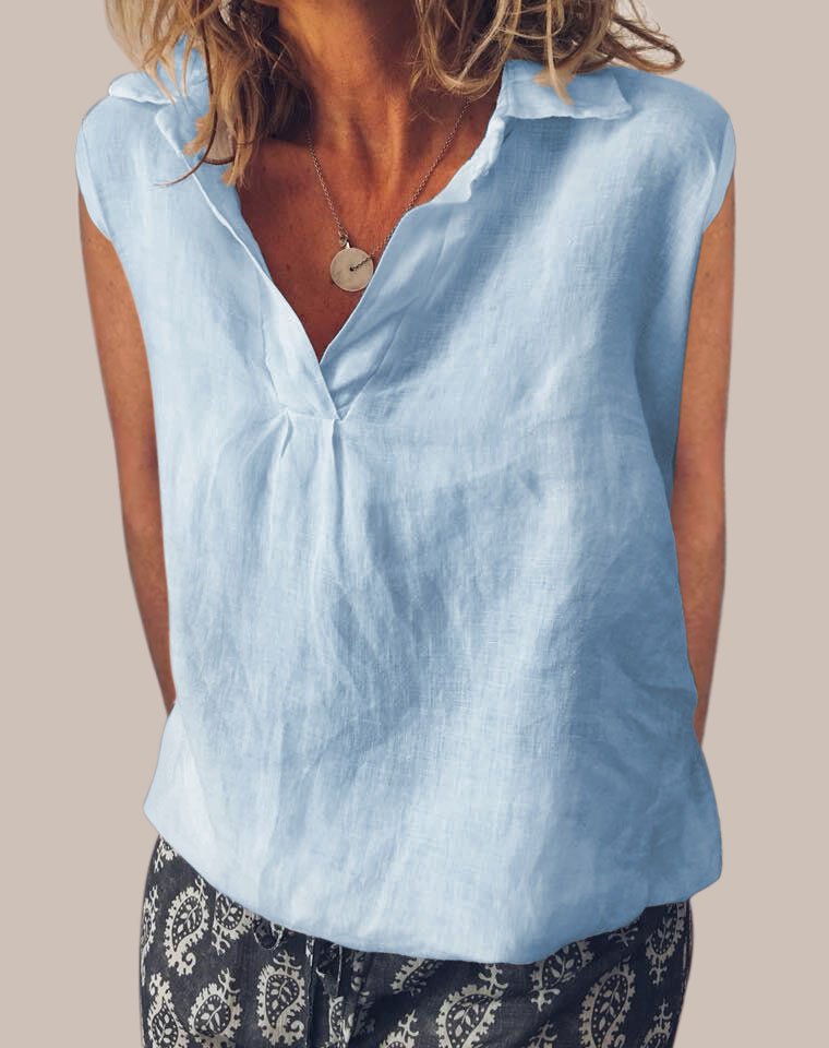 mysite Sky Blue / 5XL Sweet Cotton V Neck Sleeveless Shirt