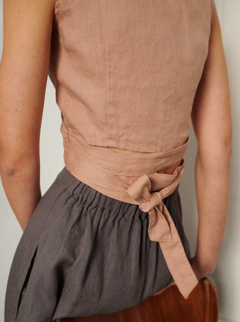 mysite Soja dusty peach wrap top - Wrap top - Crop top - Linen wrap blouse