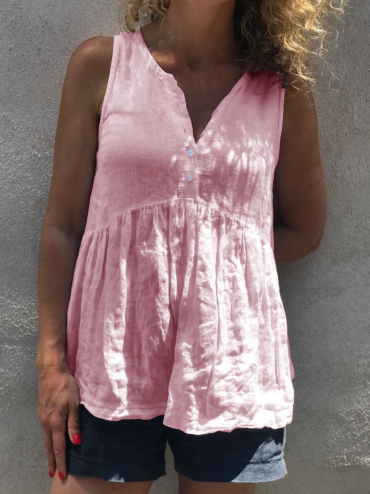 mysite TOP Pink / S Buttoned Down Sleeveless Tank Top-（Hand Made）