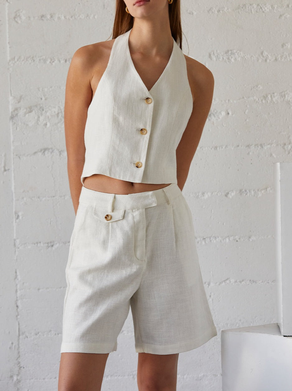 mysite Top XS / White Daum Linen Halter Vest