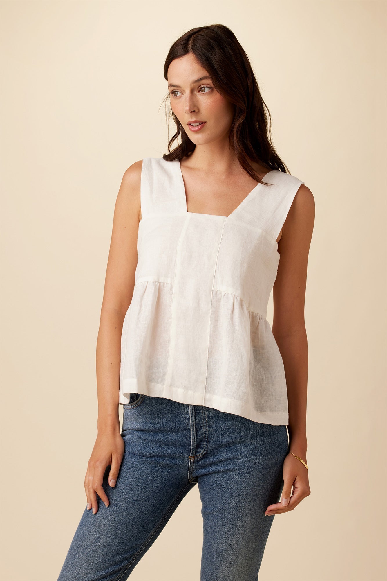 mysite Tops XS / White Maeve Linen Top - White