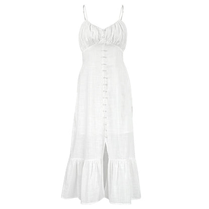 mysite White / L Summer fresh temperament pure desire little white dress 2023 new suspender dress pure cotton mid-length skirt with inner base skirt