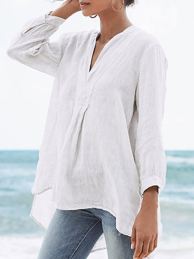 mysite White / S Women's Thin Cotton V-Neck Long Sleeve Top
