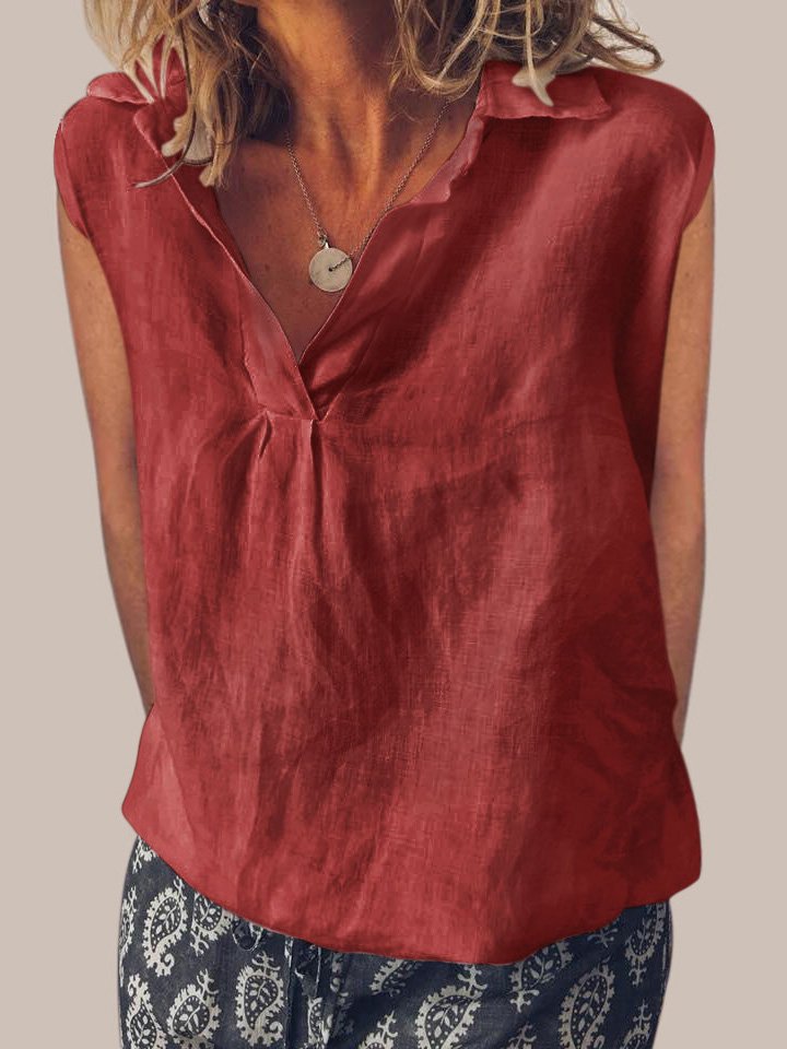mysite Wine Red / 5XL Sweet Cotton V Neck Sleeveless Shirt