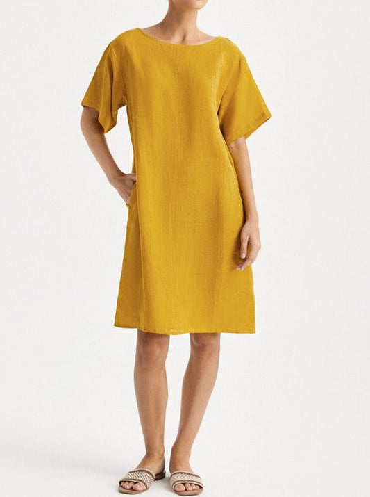 mysite Yellow / S(4) Freya 100% Linen Loose Casual Dress