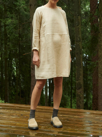 NTG 2022 Beige / S Linen Cotton Blend Dress-Handmade