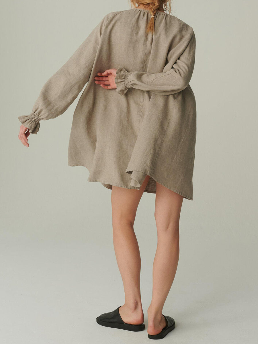 NTG 2022 Casual Long Sleeve Linen Dress-Handmade