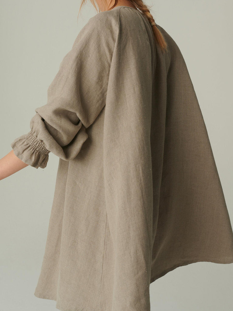 NTG 2022 Casual Long Sleeve Linen Dress-Handmade