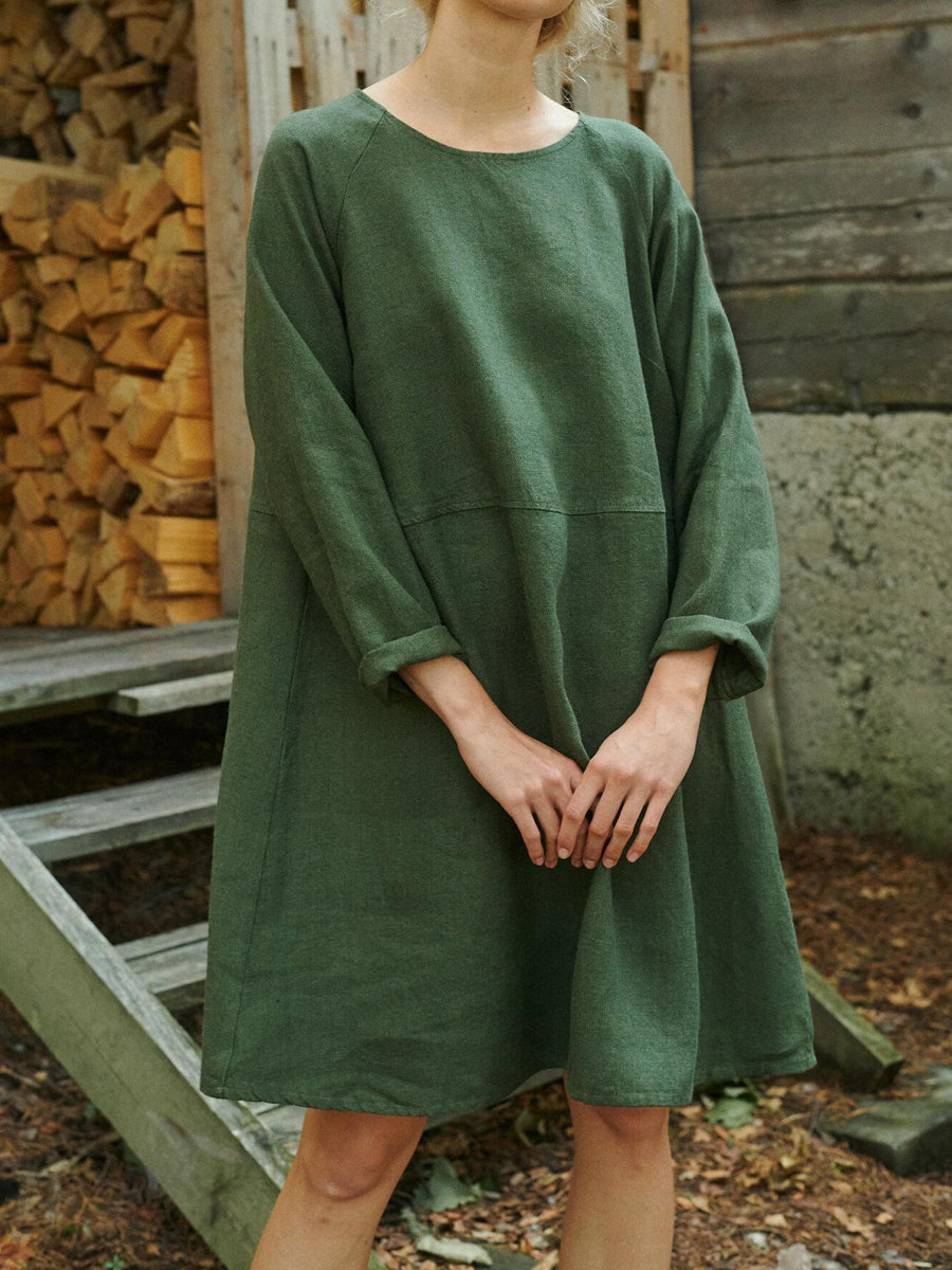 NTG 2022 Green / S Linen Cotton Blend Dress-Handmade