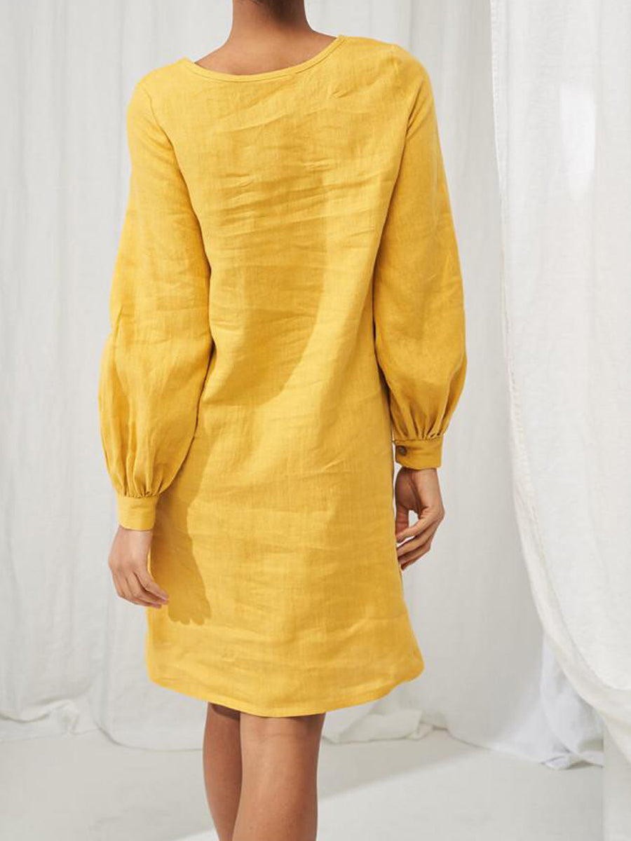 NTG 2022 Linen Balloon Sleeve Dress-Handmade